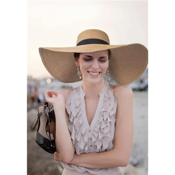 Womens Sun Hat UV Protection Wide Brim Beach Hat Floppy Foldable Straw Hats - Picture 5 of 7